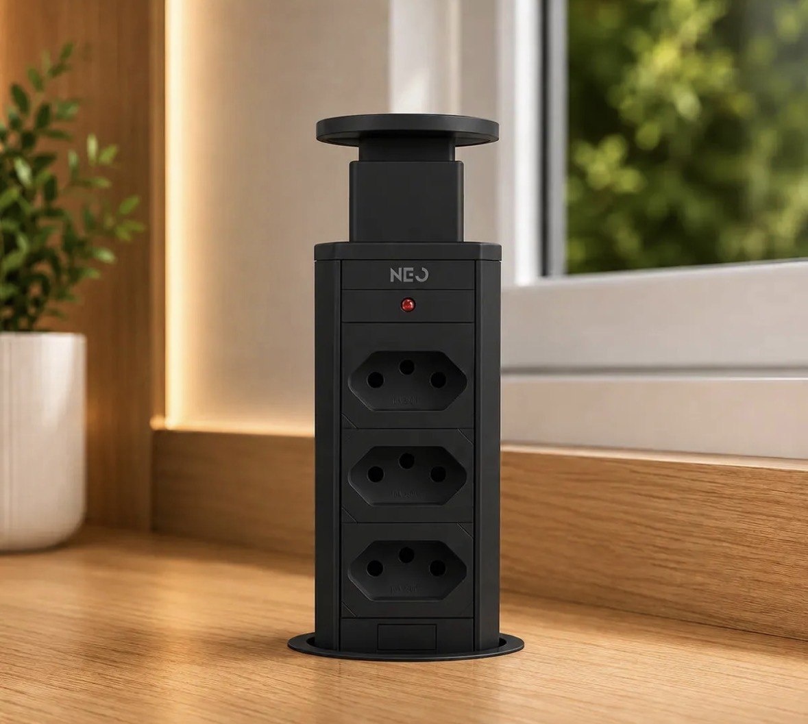 Torre de Tomada Embutir Neo Avant Preta 3 Tomadas Flex 10A 20A Bivolt
