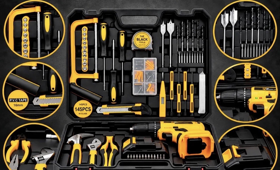 Parafusadeira Furadeira De Impacto The Black Tools Profissional Bateria 21V C Maleta  Kit Acessórios 145 Peças TBKIT23