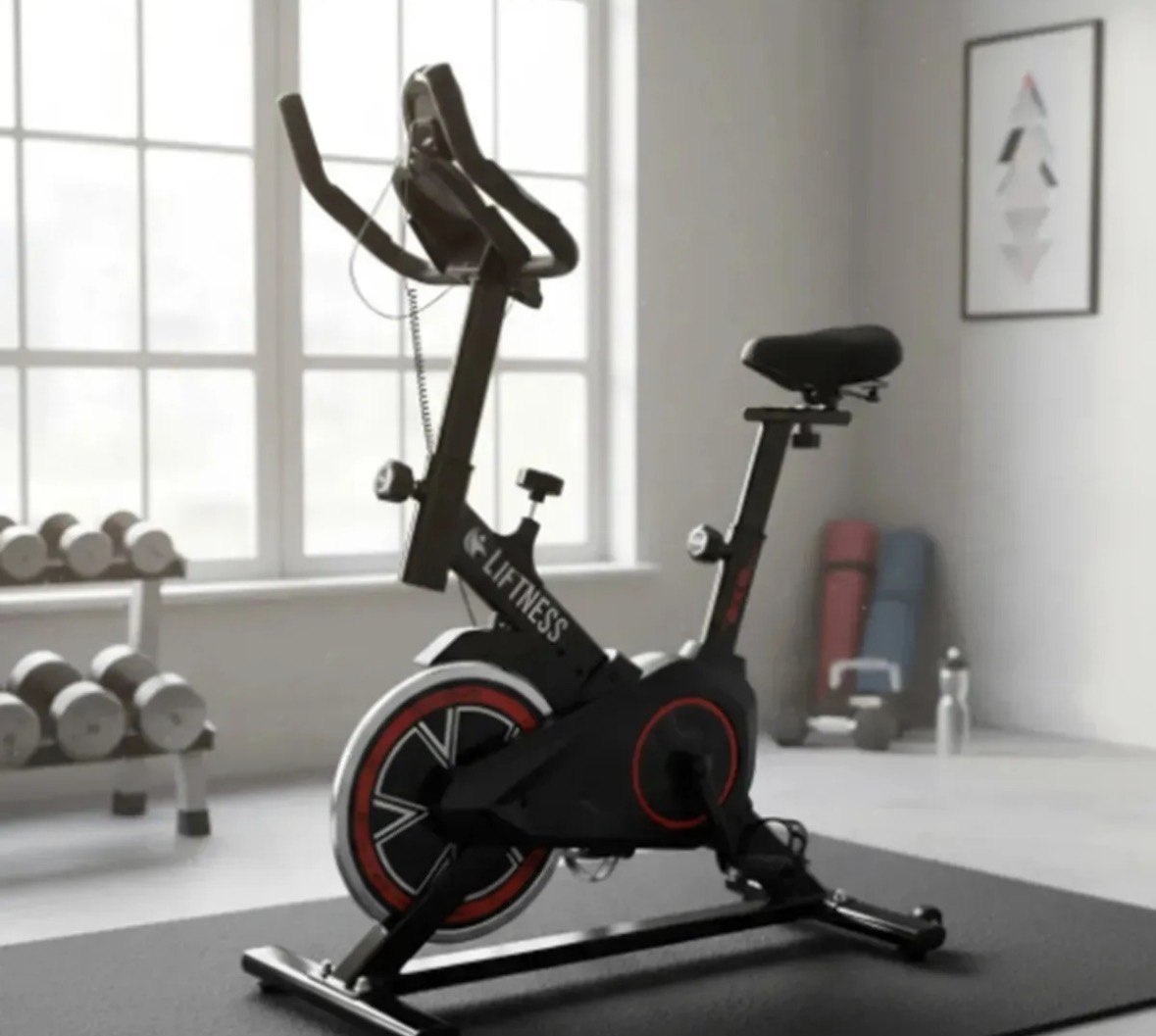Bicicleta de Academia Spinning cor preto e vermelho