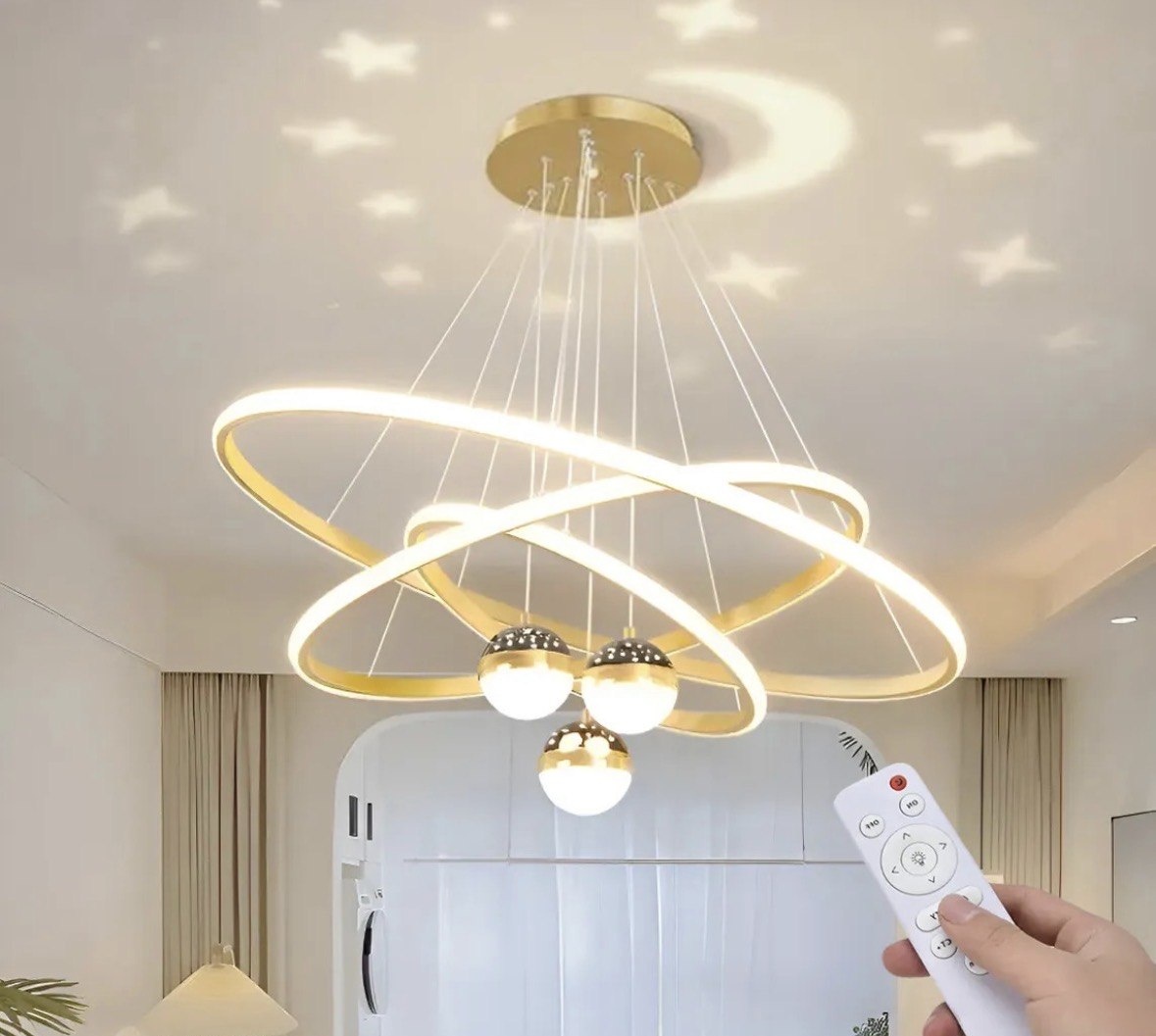 Lustre Quarto Led Moderno Pendente Com Projeção De Galáxia