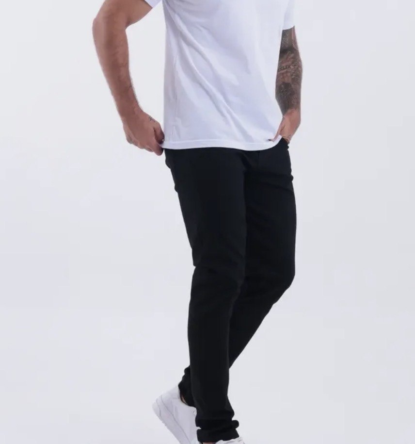 Calça Skinny Preta Masculina Jeans Com Elastano Lycra