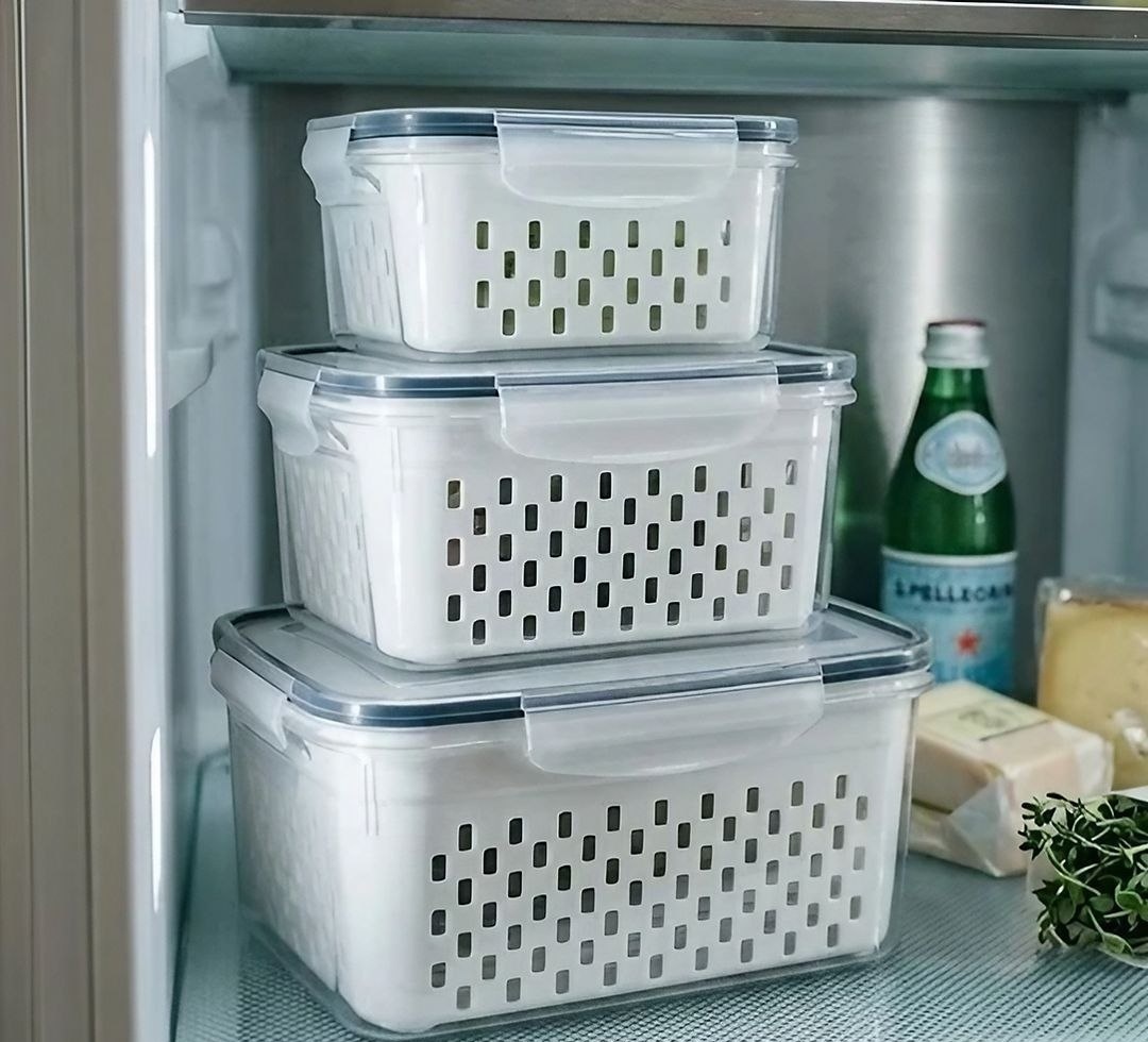 Kit 3 Organizadores Geladeira Alimentos Vegetais Com Tampas