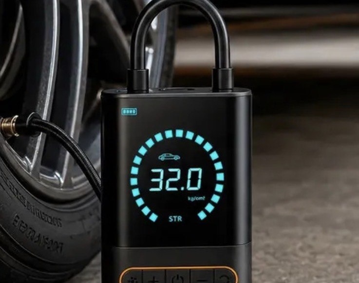 Bomba de Ar Elétrica Portátil BG Para Carro, Moto e Bicicleta Com Calibrador Pneu Automotiva
