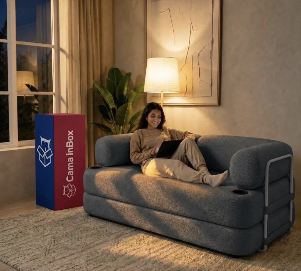 Sofá Cama Orbe. 1,90m Xpand Tech Tecido Boucle Cama Inbox