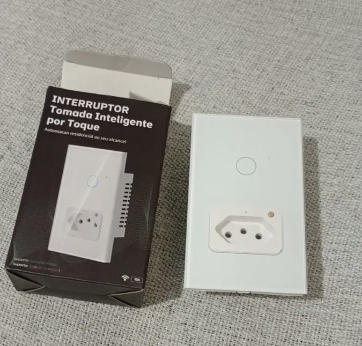 Interruptor Inteligente Touch 2 Tecla com Tomadas 10A Tuya Smart Life Compatível Alexa Google Home Automação Residencial Painel Vidro Branco Controle por App Wifi 2.4ghz Rf433 FORESTORY