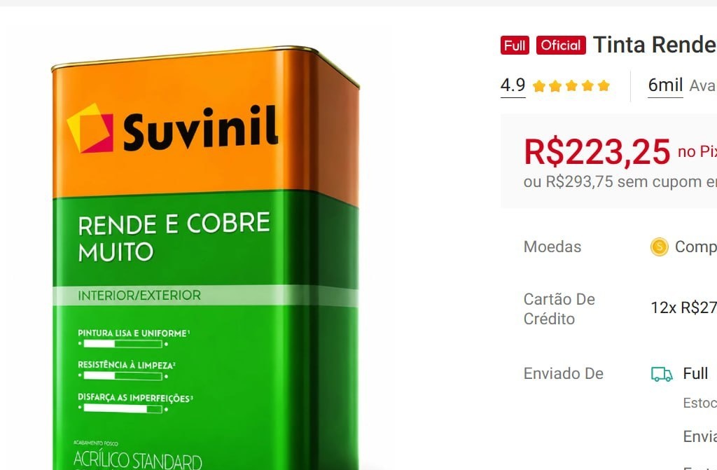 Tinta Suvinil Rende  Cobre Muito Cores Básicas 18L