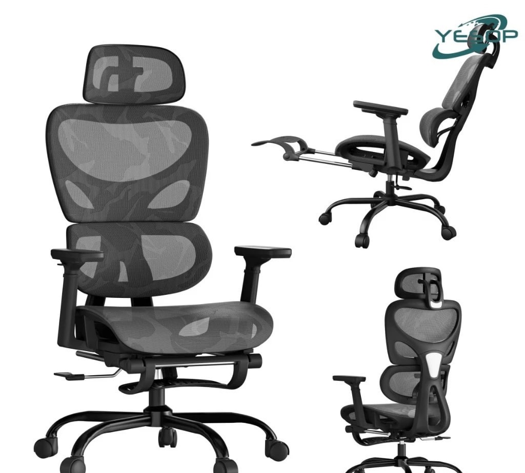 Cadeira de Escritório Ergonômica YESOP com Apoio Lombar e de Pernas Assento Zero Gravity Preto