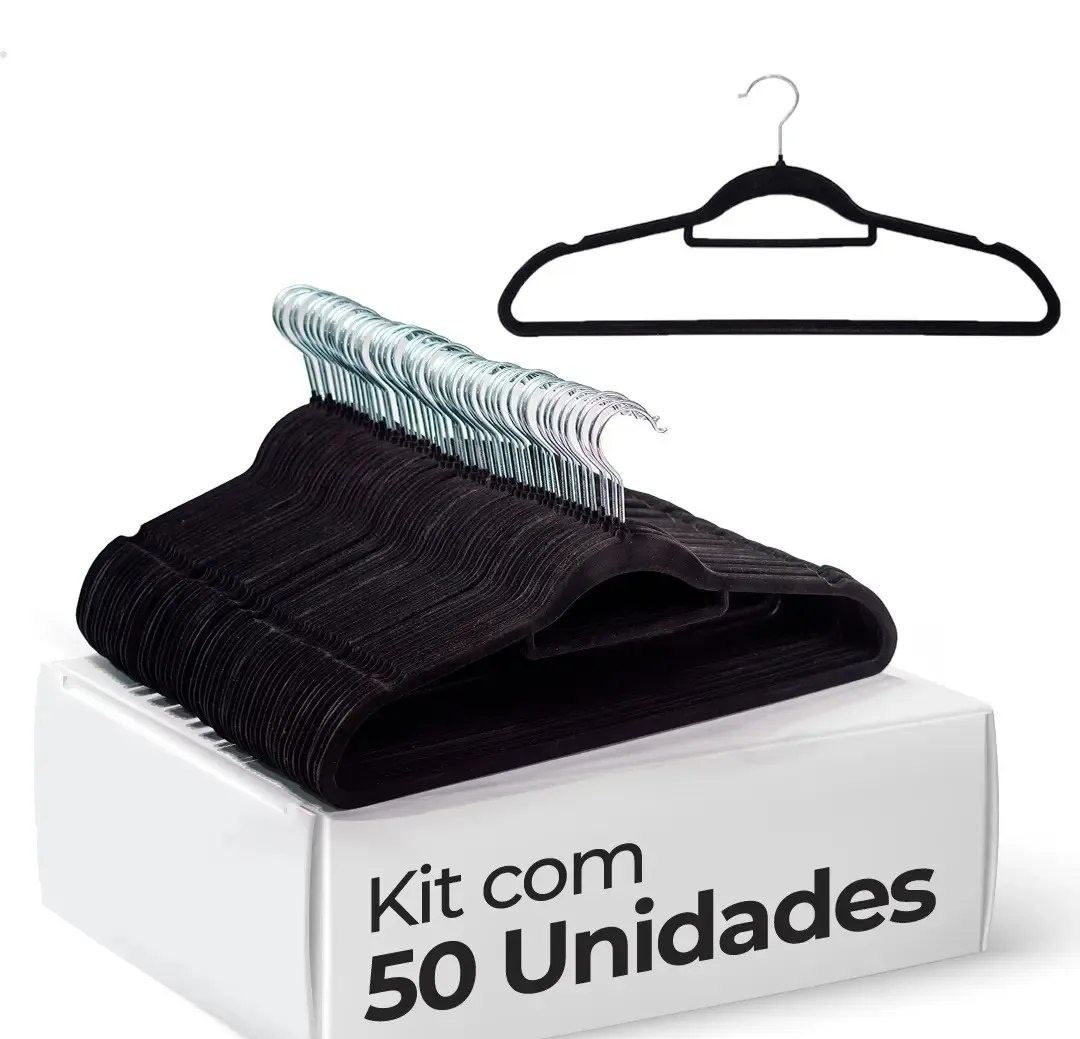 Vittak Kit 50 Cabides Veludo De Roupa Antideslizante Slim Adulto Cor Preto