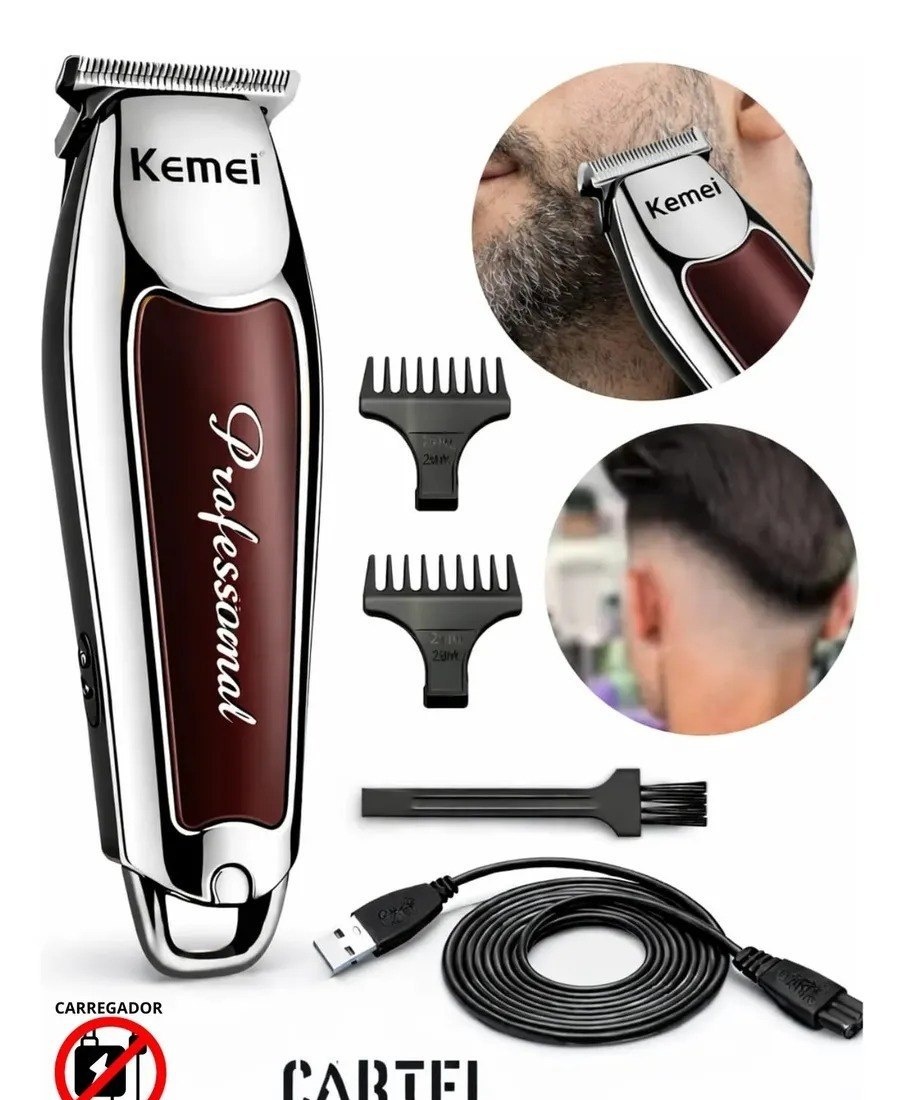 Máquina Profissional Cortar Cabelo E Barba Acabamento Sem Fio Prateado Com Marrom Bivolt 110220