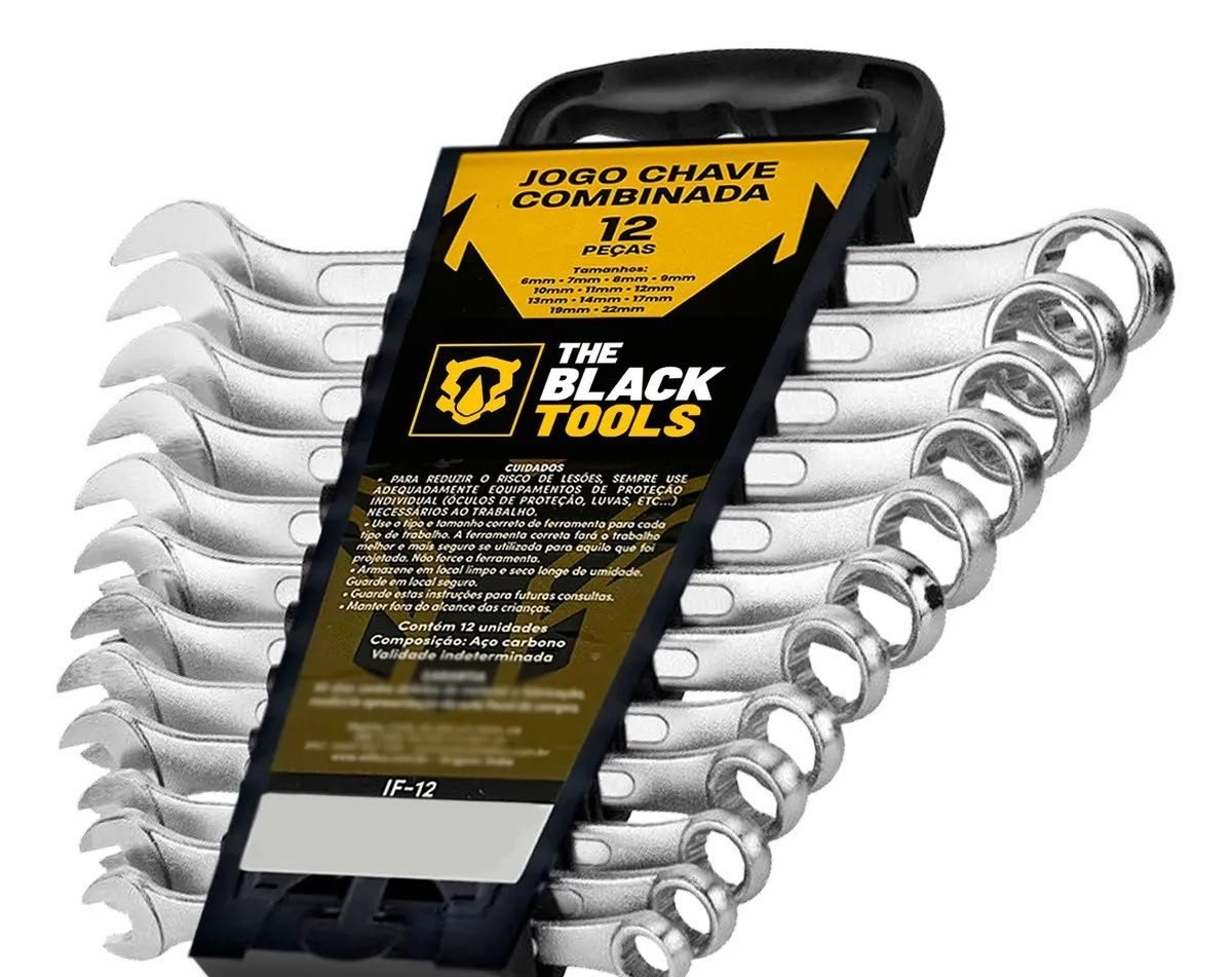 Jogo De Chave Boca E Estrela Combinada 12 Pçs Aço 6 22 Mm Cromada IF-12 The Black Tools