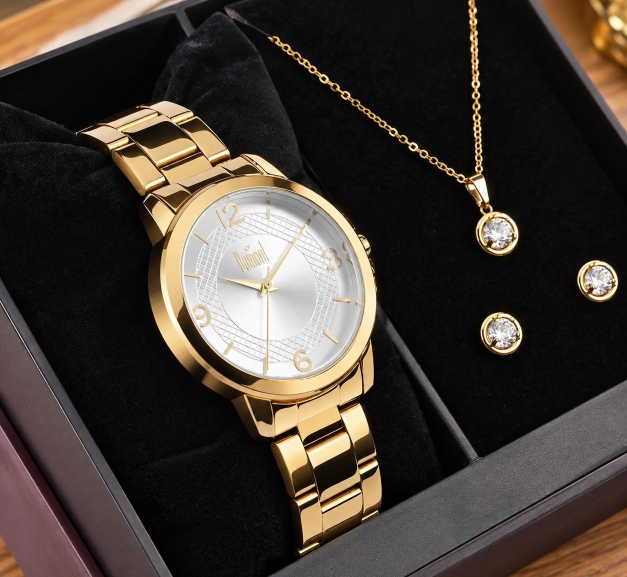 Kit de Relógio Feminino Dumont Dourado