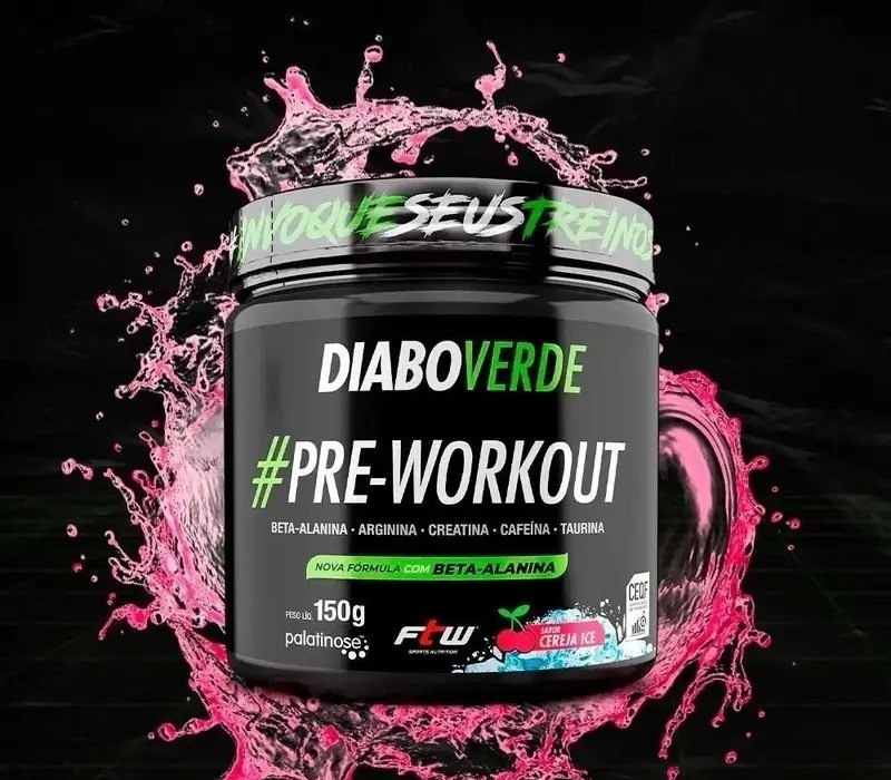 Suplemento Em Pó Pre Treino Pre Workout Pote 150g Sabor Cereja Ice FTW - DIABO VERDE variações de sabores disponíveis