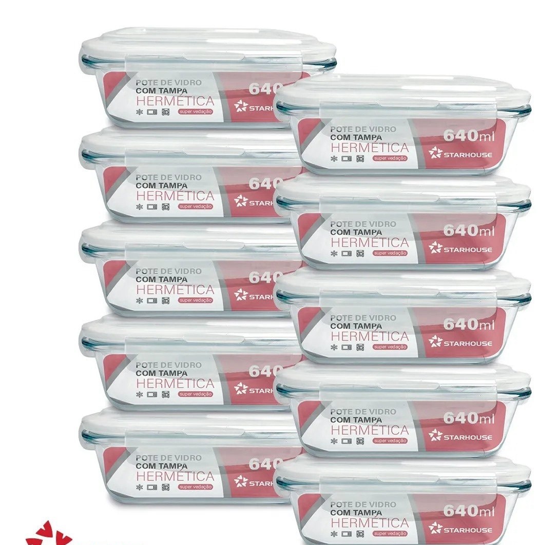 Kit 10 Potes Herméticos Vidro 640ml Starhouse