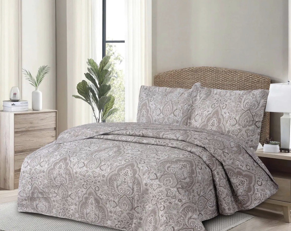 Colcha Cobre Leito Dupla Face Matelado Queen 3 Peças Estampa