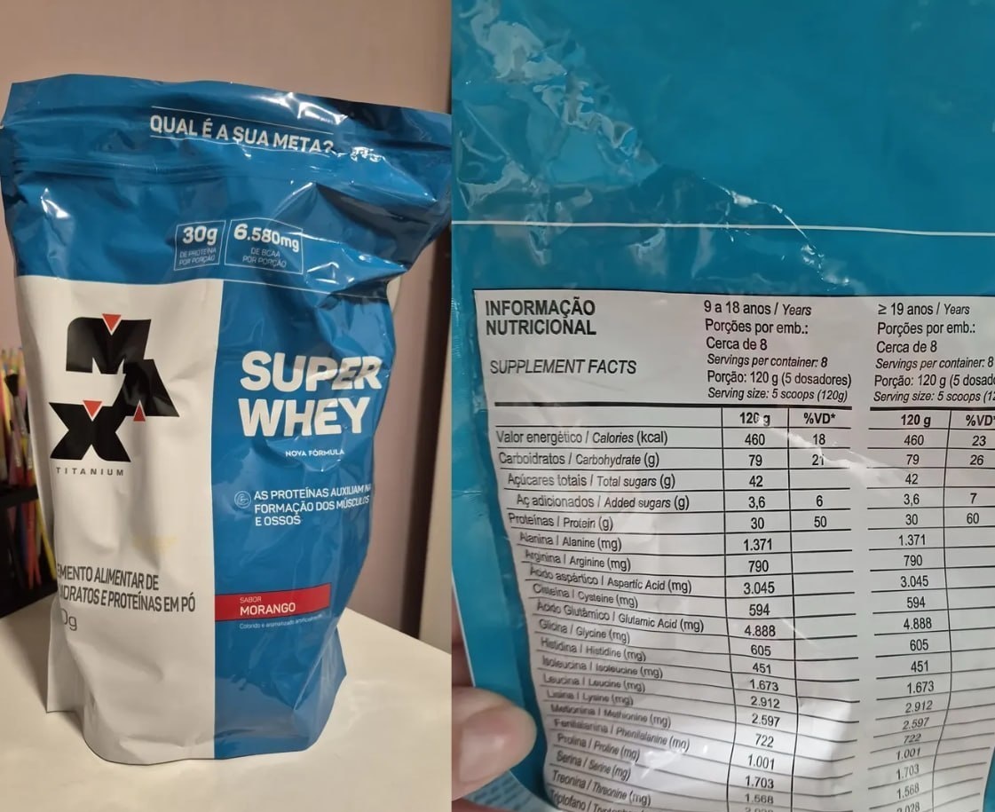 Super Whey Protein Refil 900g Max Titanium Sabor Morango