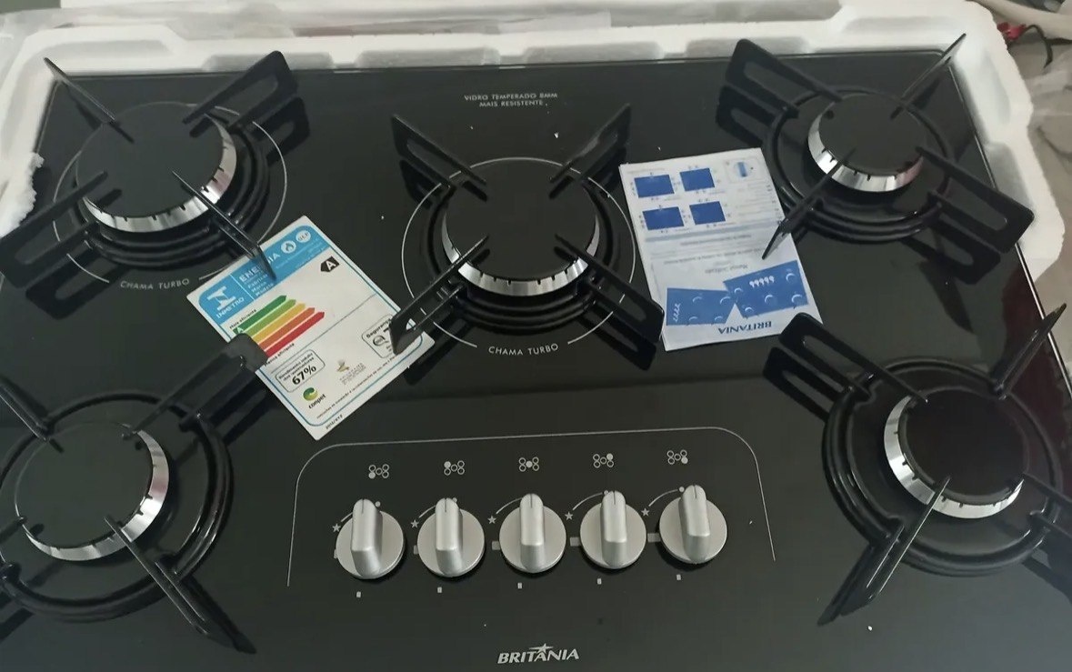 Cooktop Britânia BCT5P 5 Bocas a Gás Preto de Embutir Bivolt