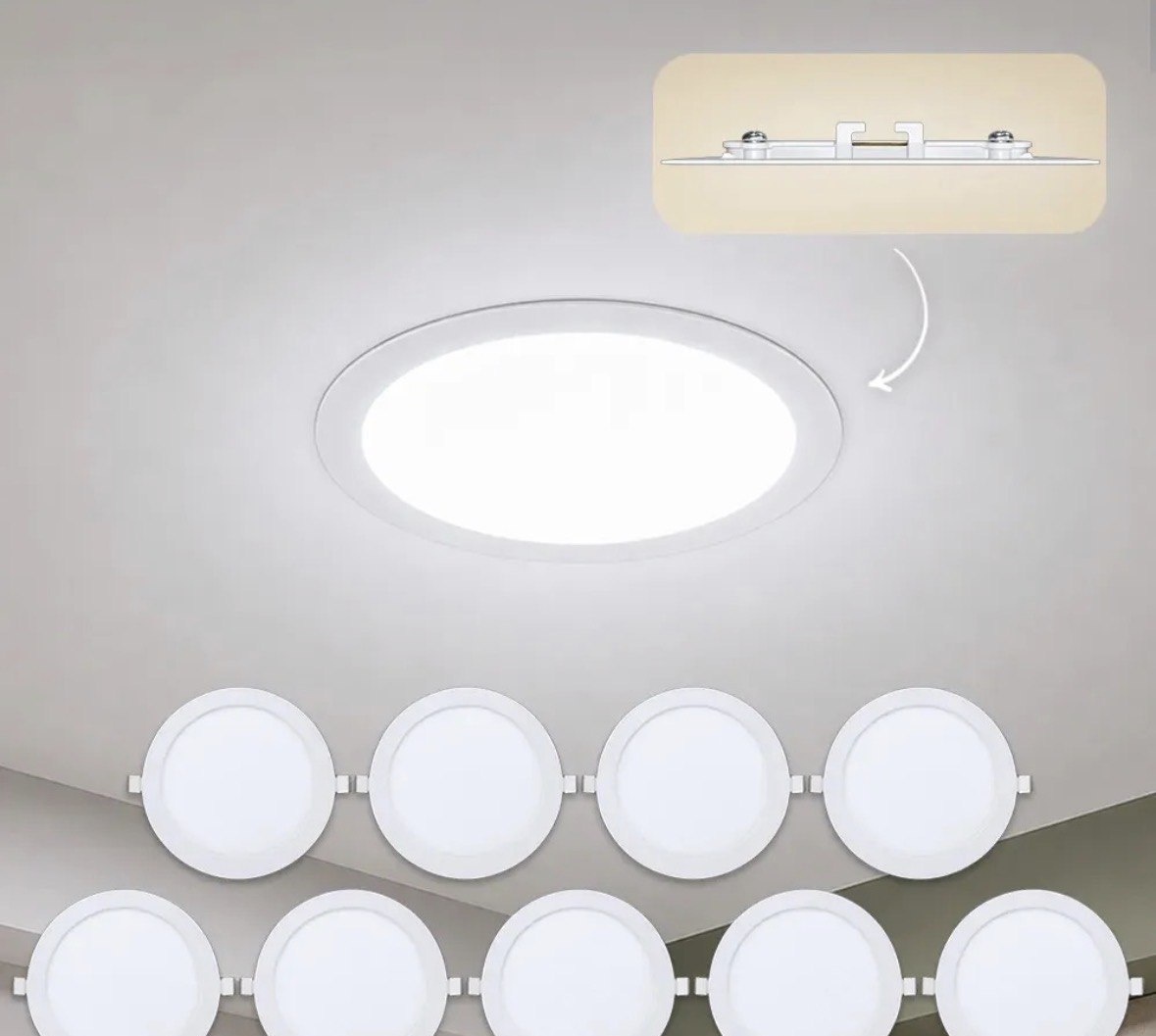 Kit 10 Painel Led Plafon Aluminio Embutir 18w 6500K Branco Frio 22cm Redondo Cod ALUT001983-10 Alut By Avant