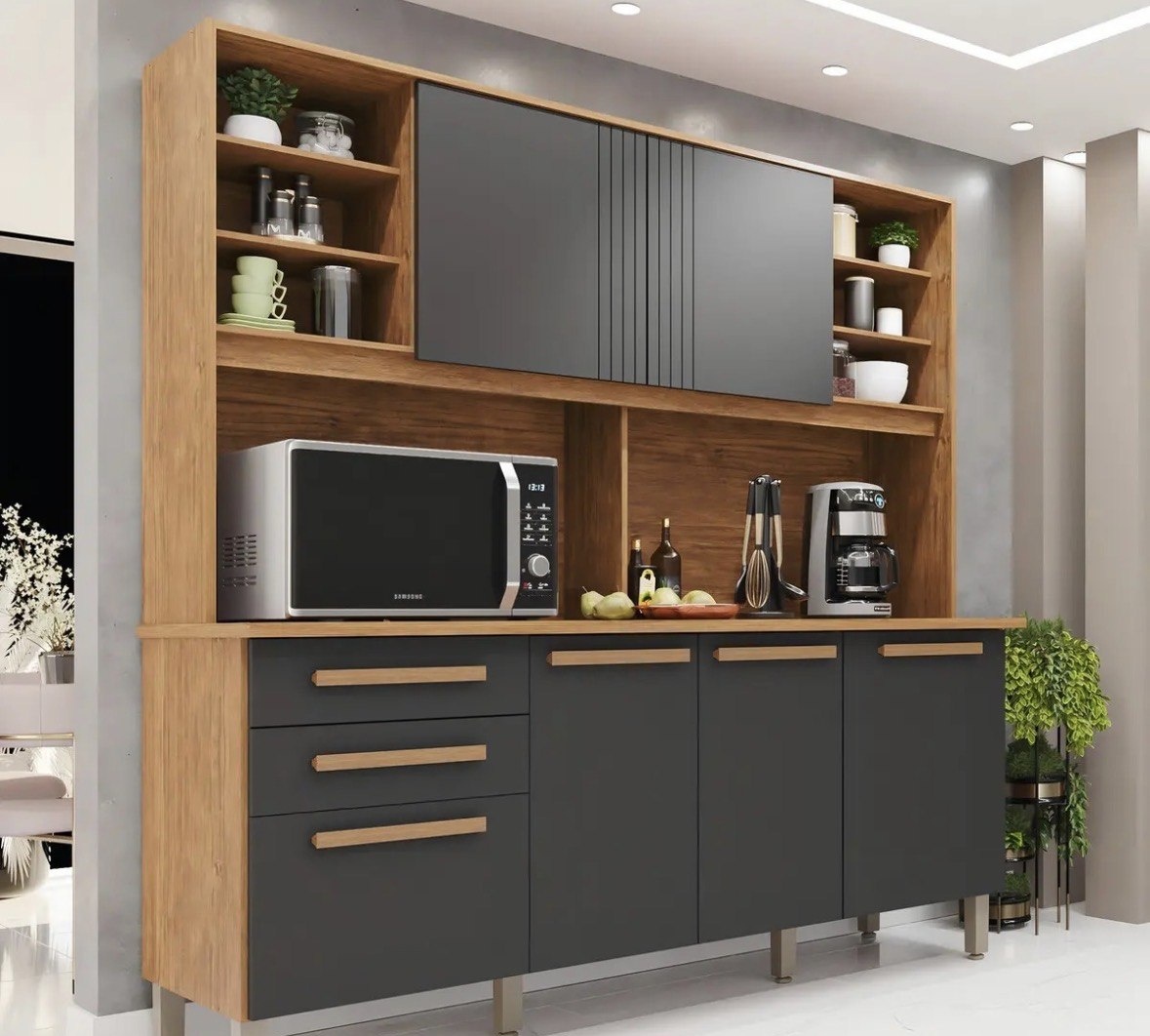 Cozinha Compacta Yescasa Adelle 6 Portas 2 Gavetas com Tampo
