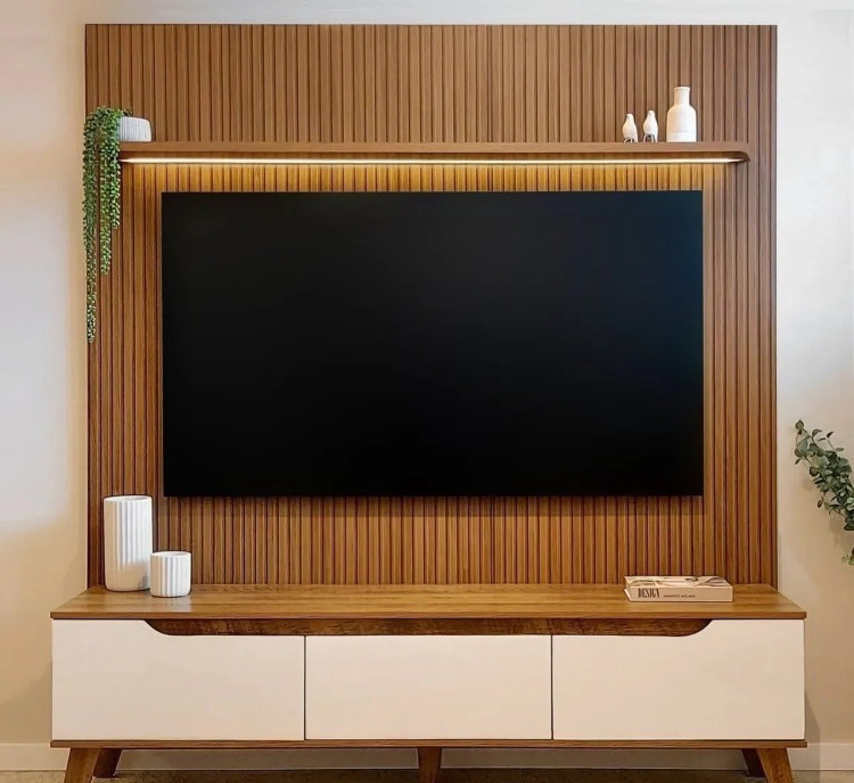Rack Com Painel Para Tv Até 75 Polegadas Com Led Impressão