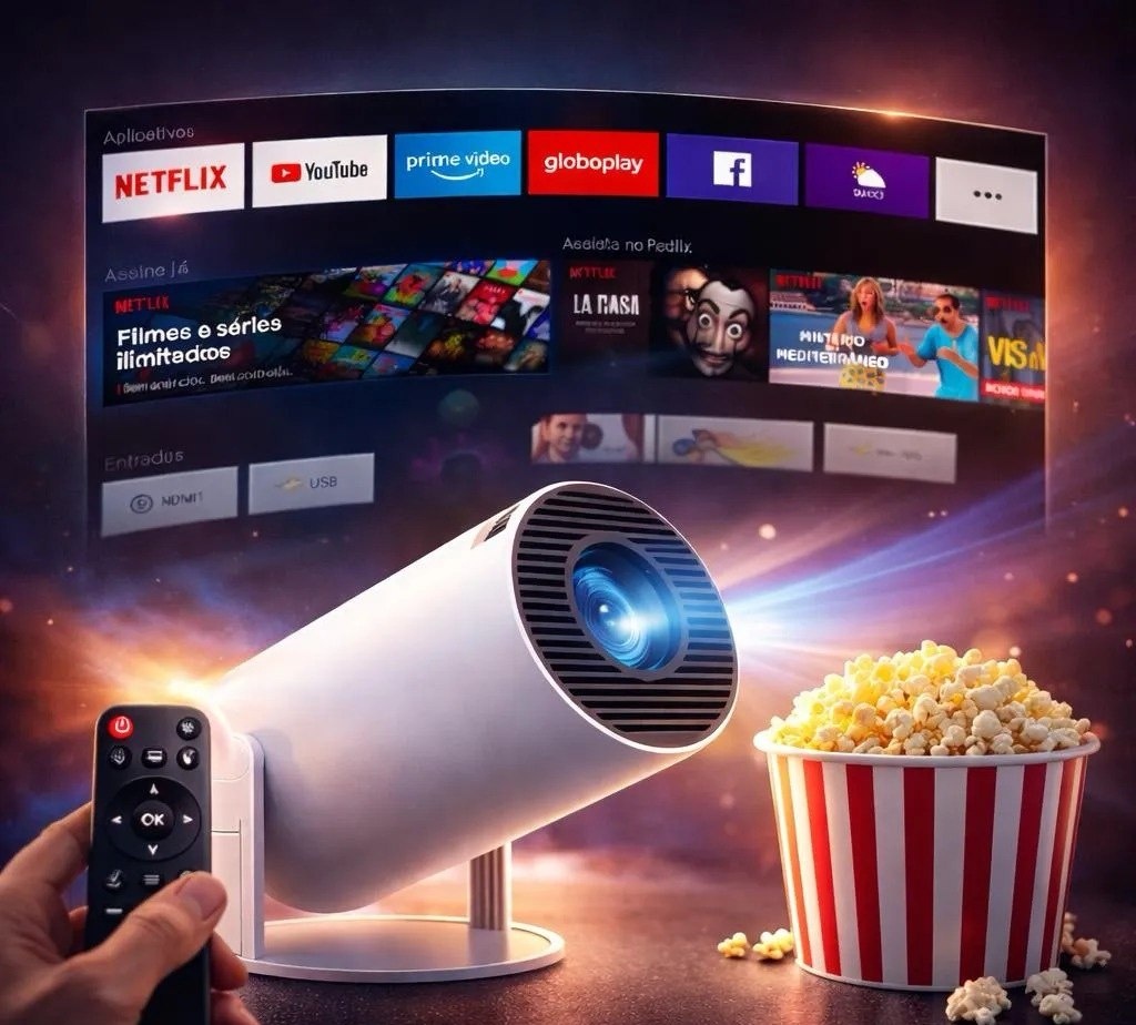 Projeto Smart Portátil TV Hd 4k Bluetooth Wifi Cor Branco Android 11.0 5g
