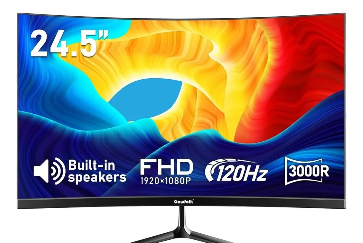 Monitor Curvo Gawfolk 24.5 Fhd 120hz Com Som Integrado Preto