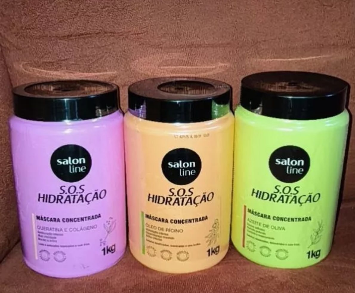 Kit com 3 Máscaras SOS Hidratação Ultra Cachos  Turbinada  Bio-Reconstrução Salon Line