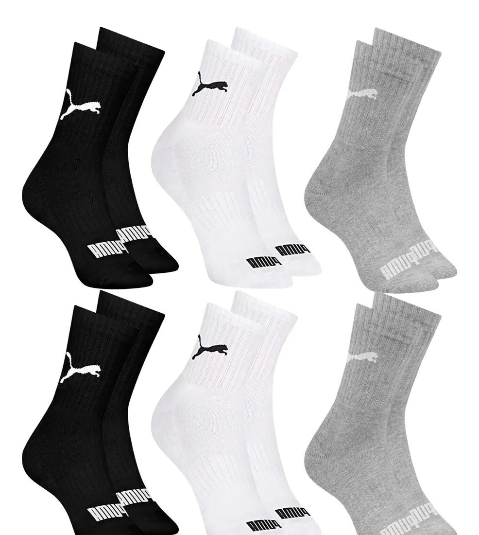 6 Pares Meias Puma Cano Médio Alto Atoalhada Academia Sport