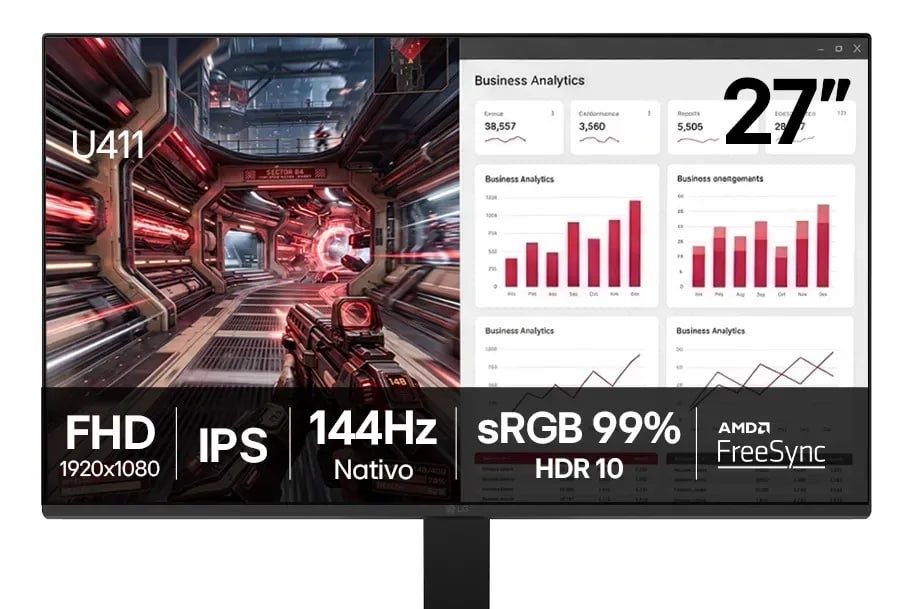 Monitor LG 27 FHD IPS 1ms MBR, 144Hz Nativo, FreeSync, HDR10