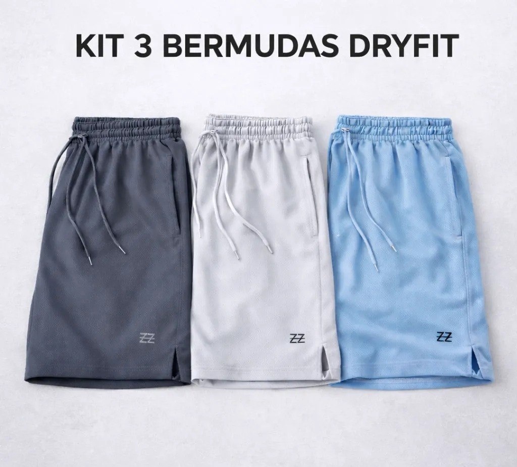 Kit 3 Bermudas Masculinas Dry Fit Academia Shorts Futebol
