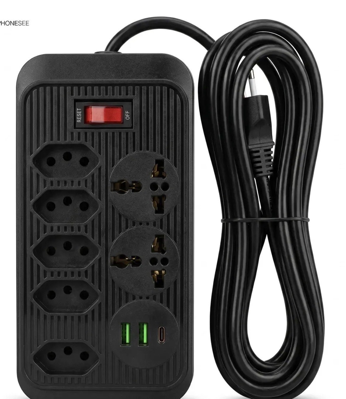 Extensão Elétrica 5 Tomadas 2 USB 1 Tipo C