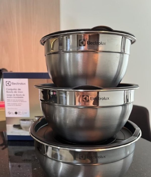 Conjunto com 03 Bowls Tigelas de Inox c Tampa Electrolux