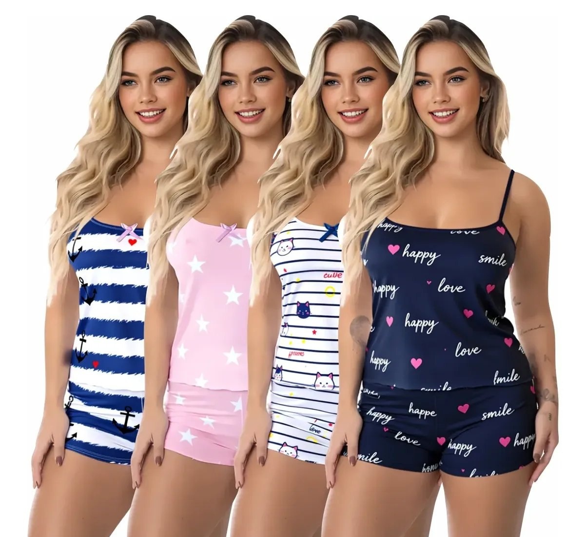 Kit 4 Baby Doll Conjunto Pijama Feminino Estampados