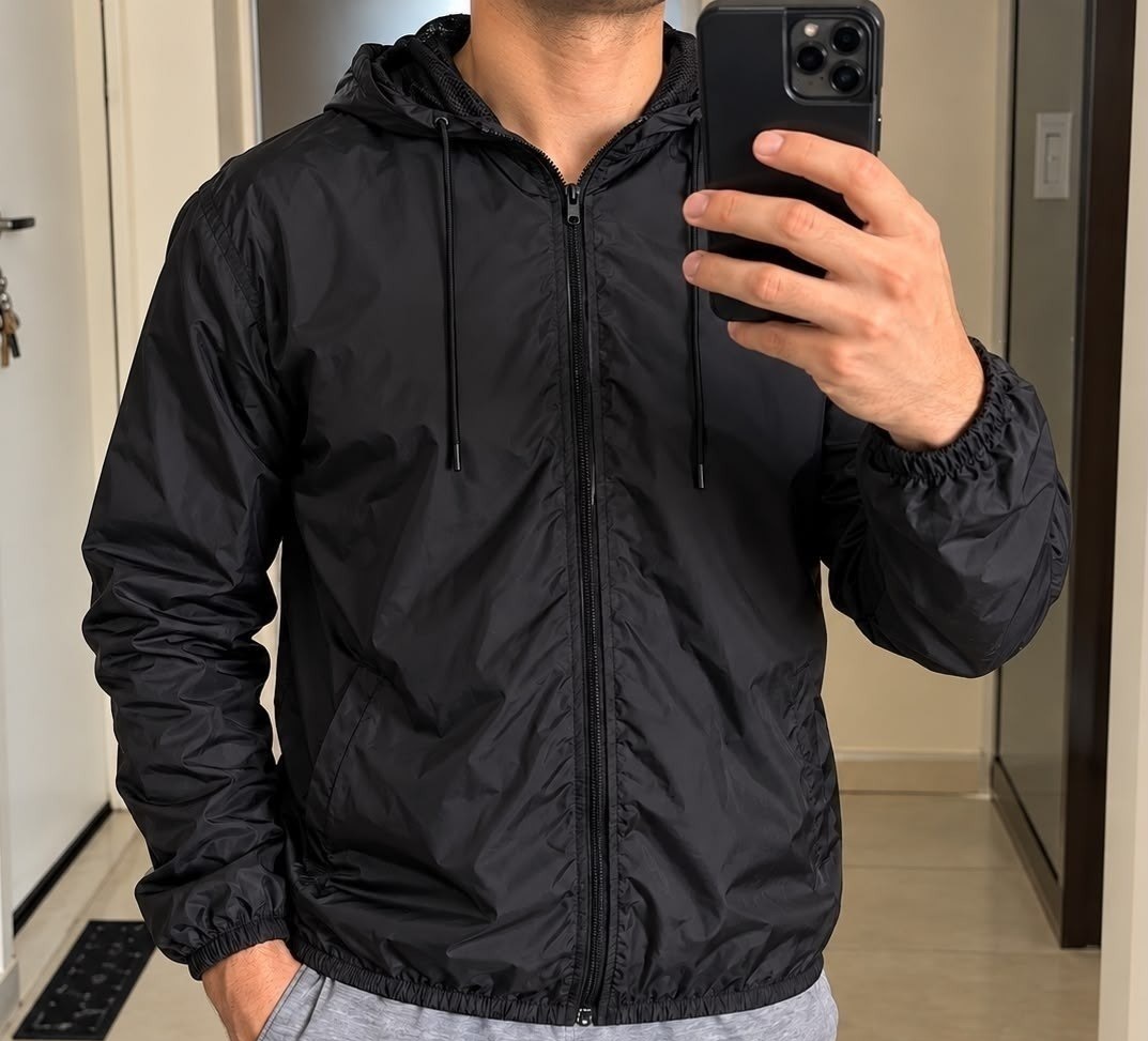 Jaqueta Corta Vento Masculina Impermeável Capuz Zíper Bolso