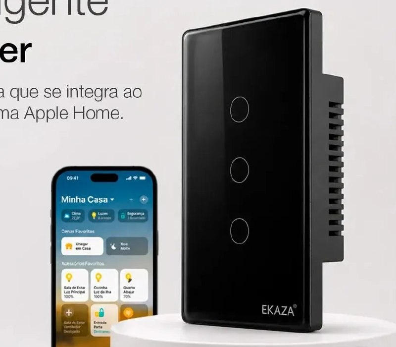 Interruptor Inteligente Matter Ekaza 3 Botões 4x2 Bivolt Preto