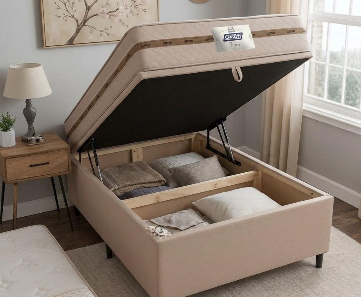 Cama Box Baú Casal Colchão Gazin