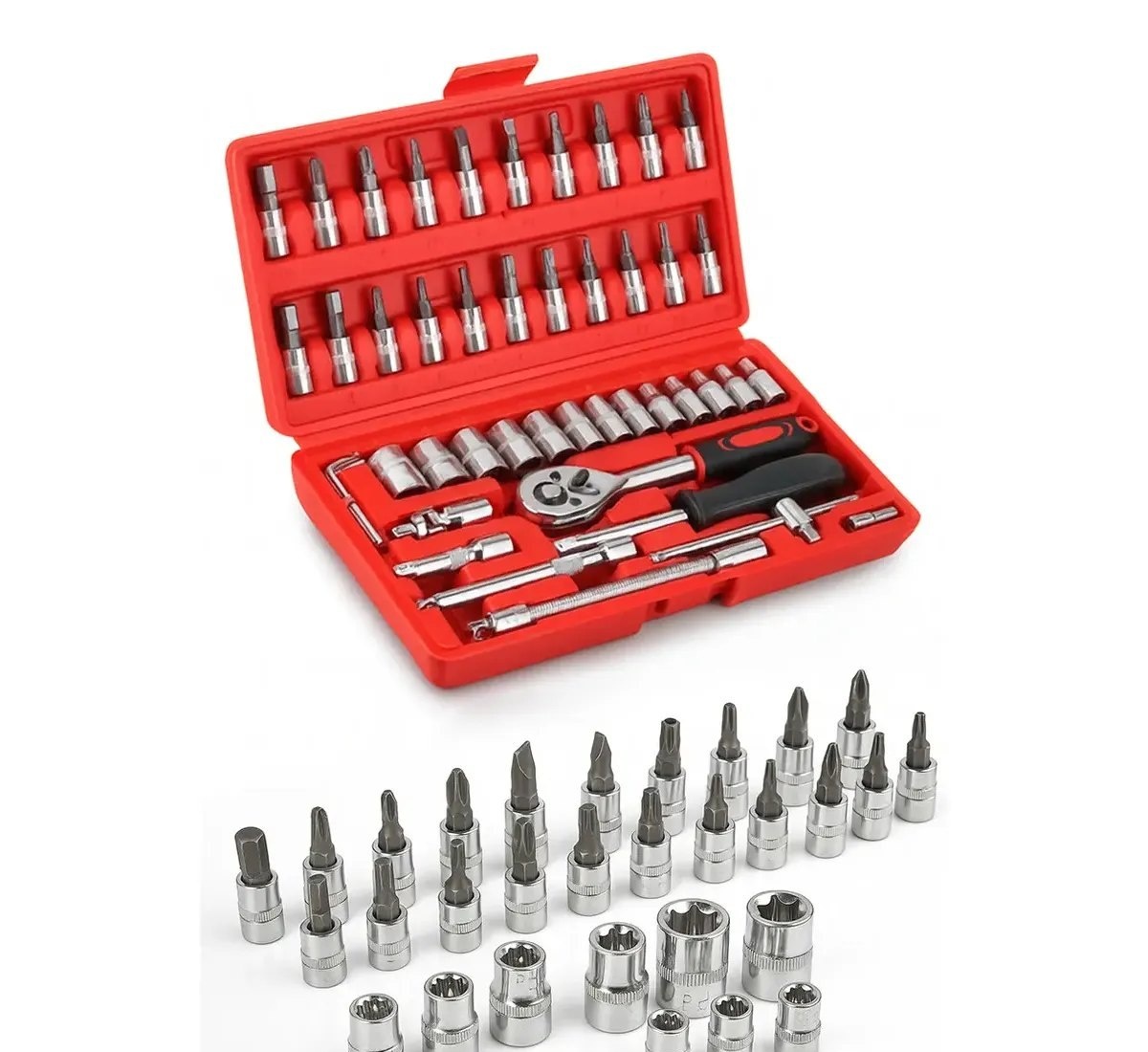 Jogo de Ferramentas Kit Multiuso Soquete 14 46 Peças Profissional com Maleta