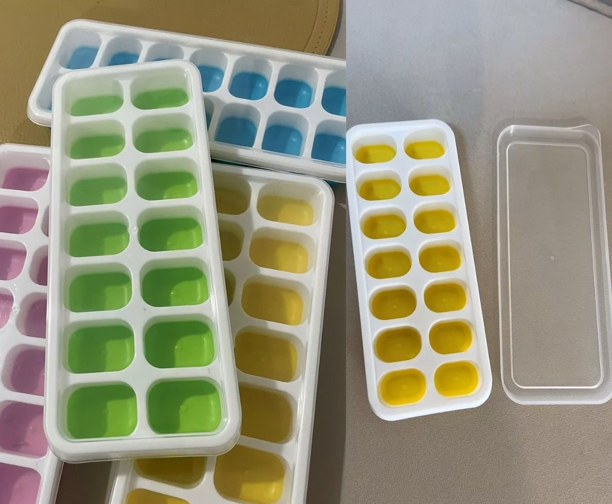 Kit 4 Formas de Gelo Silicone 14 Cubos com Tampa e Flexível