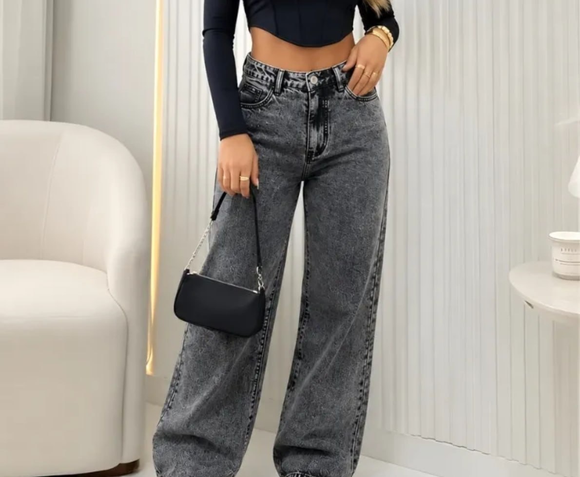 Calça Jeans Wide Leg Feminina Cintura Alta Pantalona
