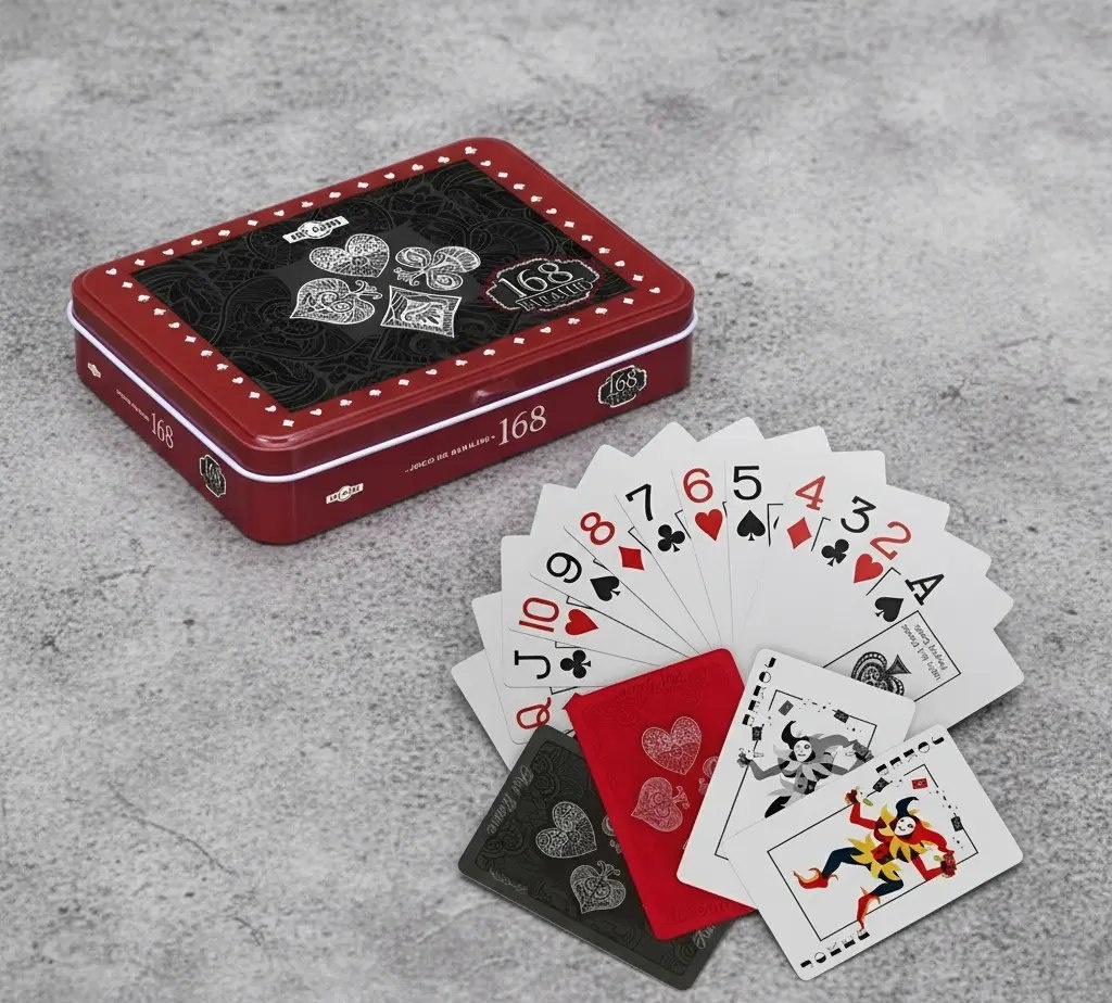 Kit 2 Jogos Baralhos Luxo Plástico Resistente Estojo De Lata