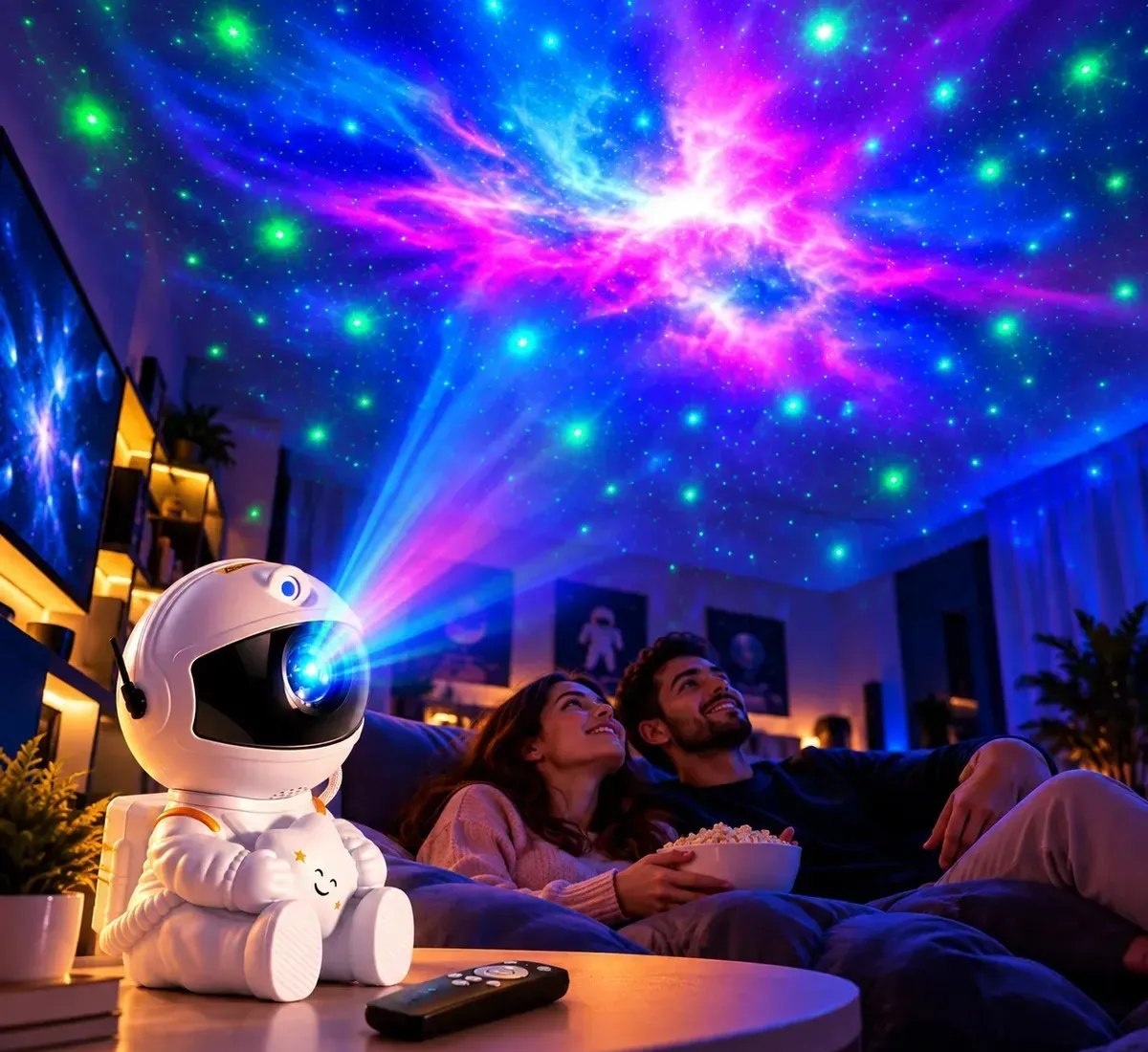 Astronauta para Quarto com Luz Nebulosa e Galáxia