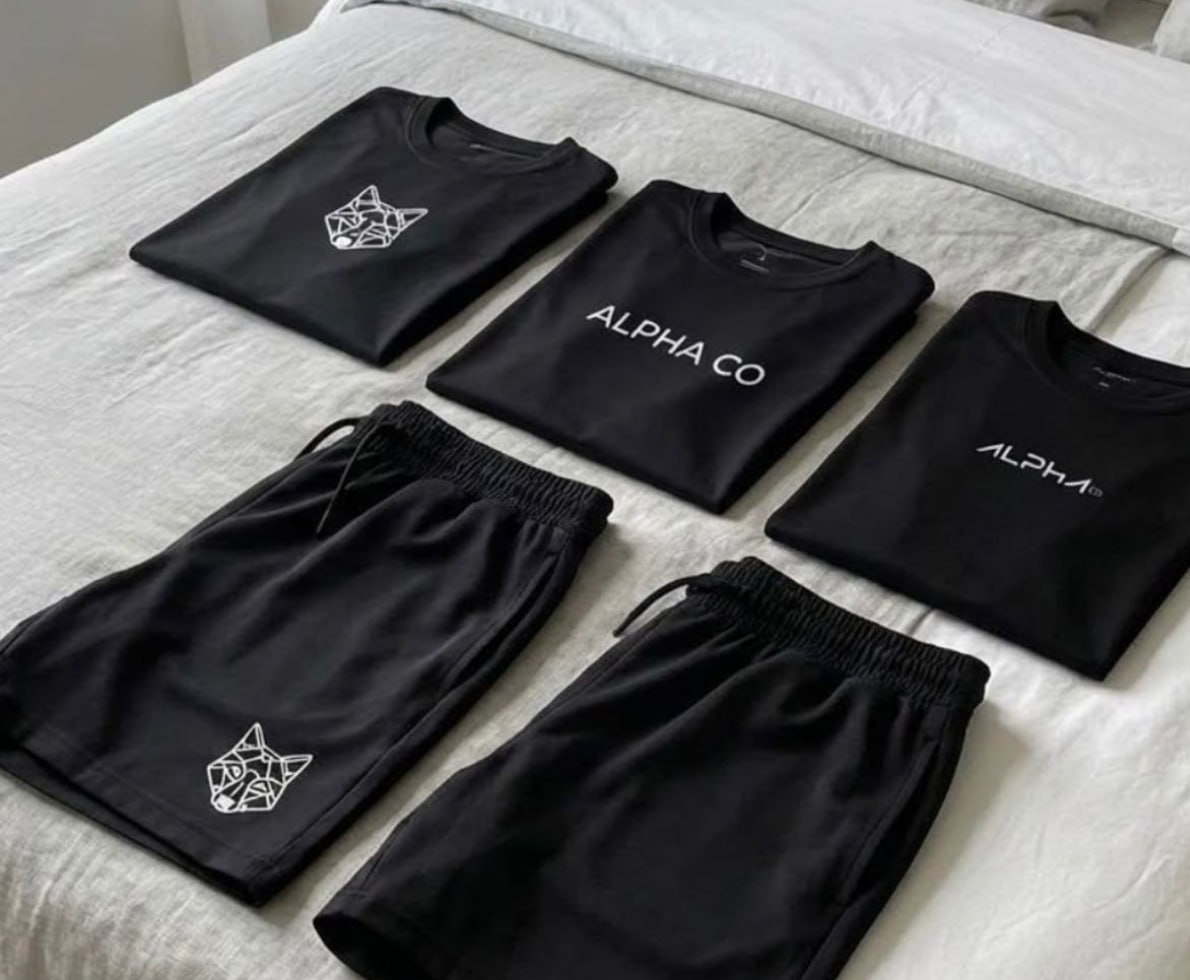 Kit 5 Peças All Black Dry 3 Camisetas e 2 Bermudas Alpha
