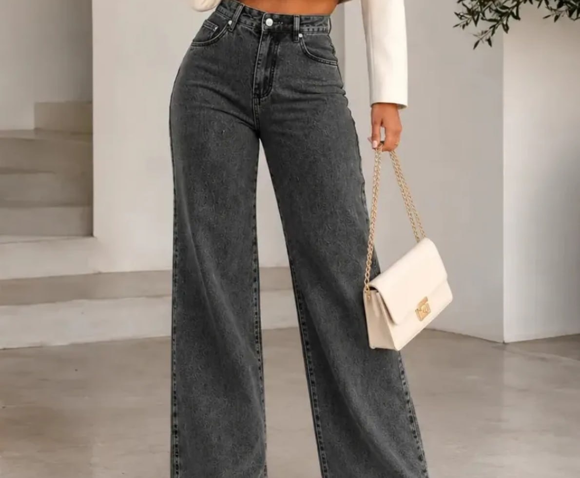Calça Jeans Pantalona Wide Leg Cintura Alta