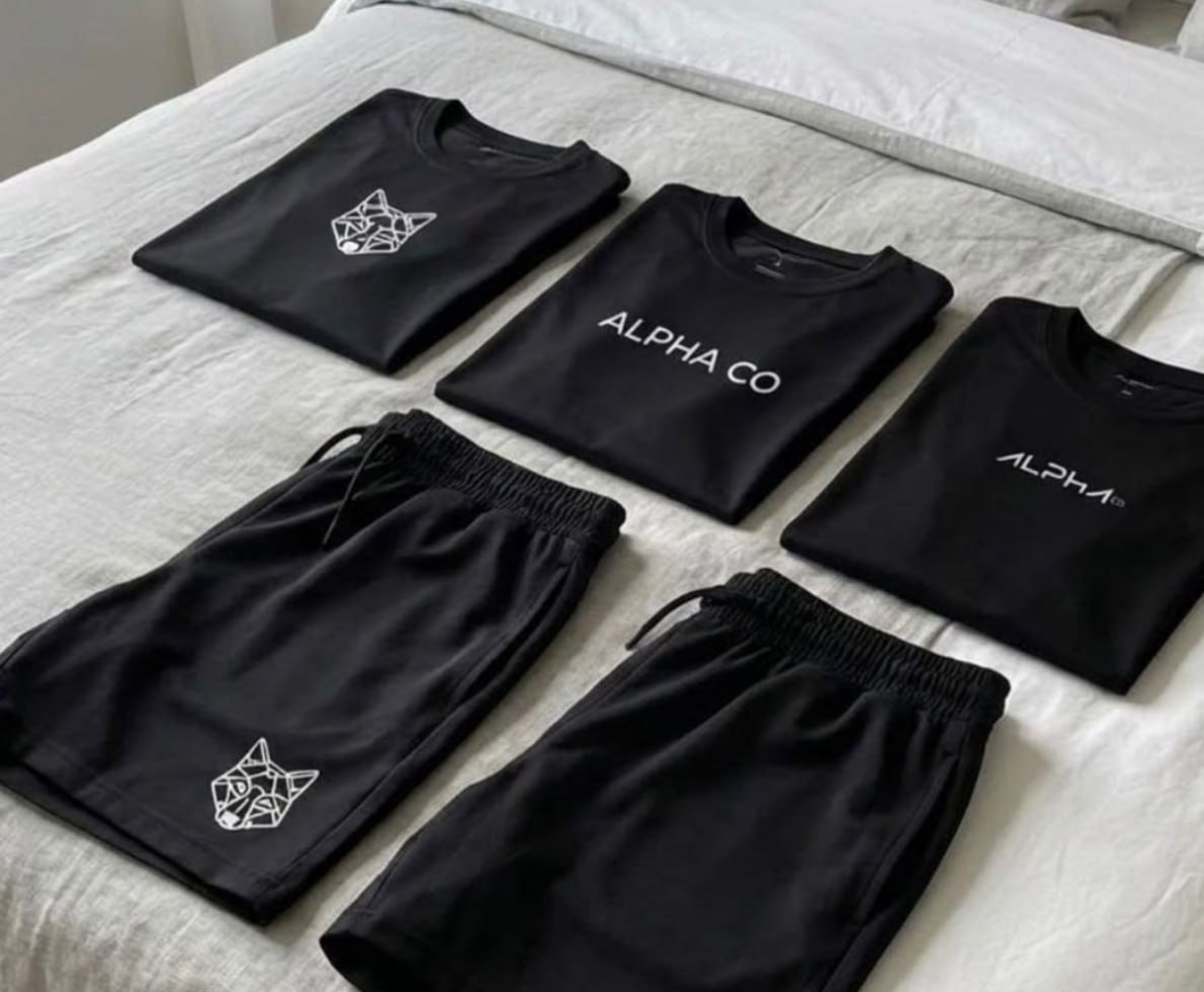 Kit 5 Peças All Black Dry 3 Camisetas e 2 Bermudas Alpha