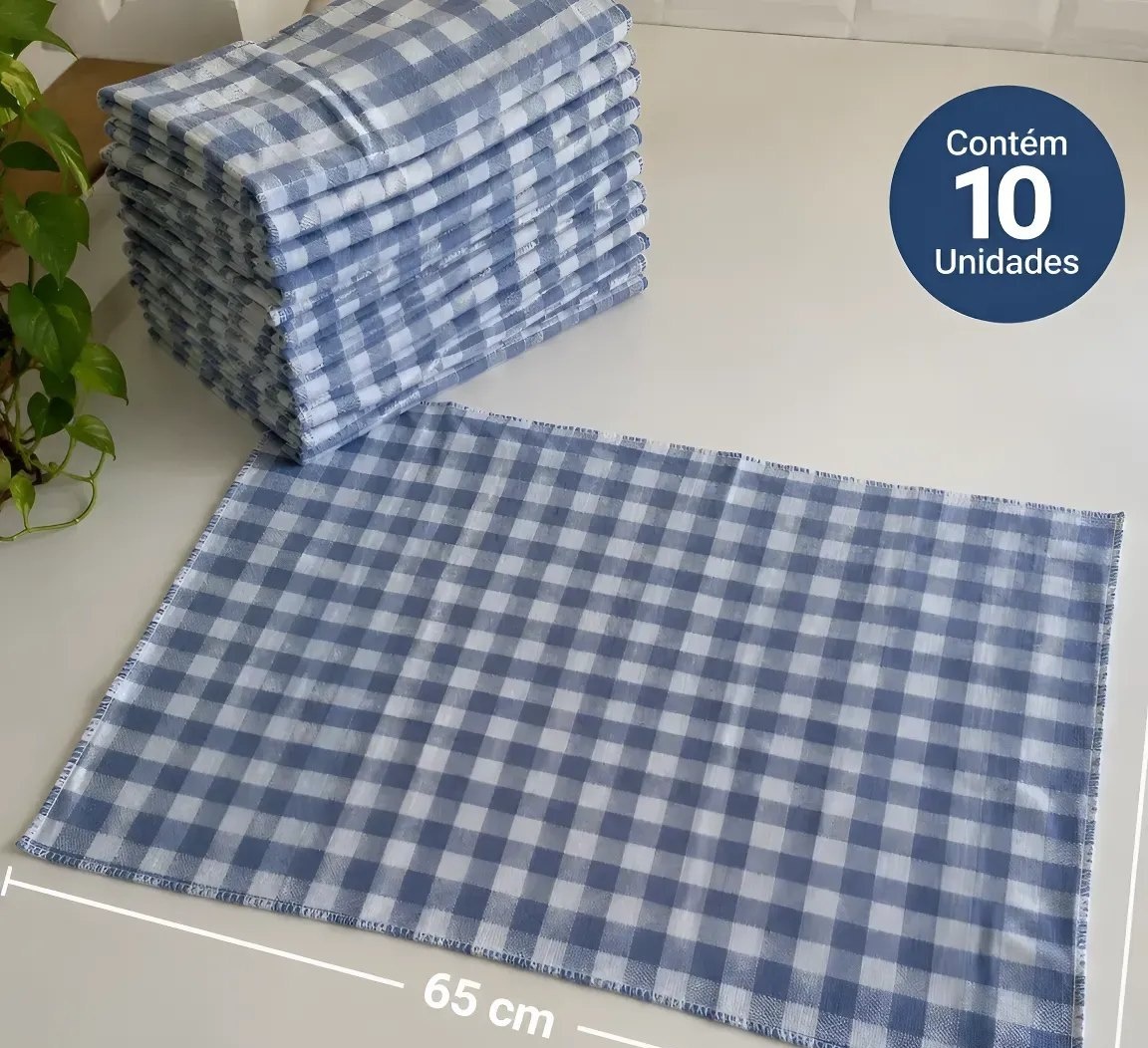 Kit 10 Panos de Chão Xadrez Azul 100 Algodão 48x65 cm