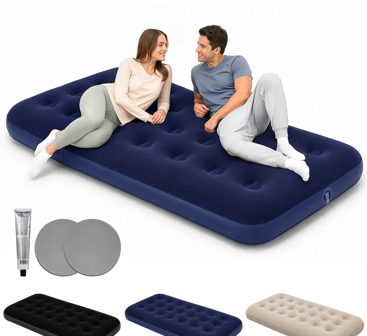 Colchão Inflável Solteiro Aweshine para Camping com Kit de Reparo Azul