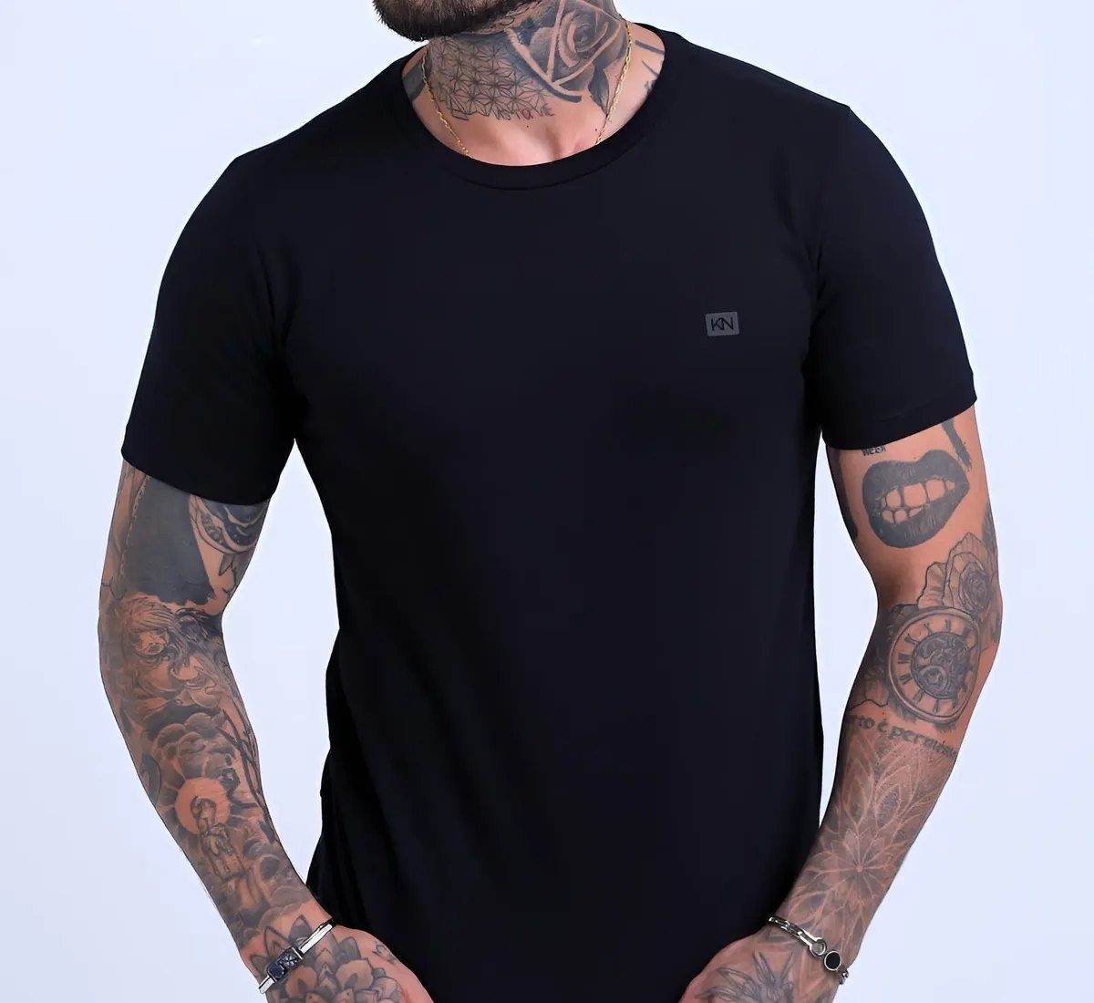 Camiseta Básica Masculina Slim Fit Algodão Lisa