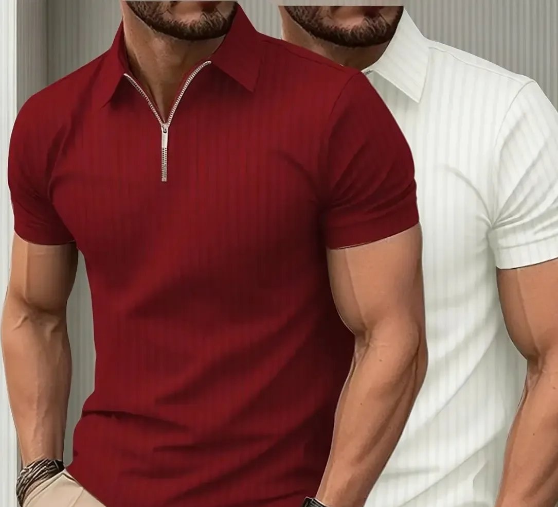 Kit 2 Camisetas Polo Manga Curta com Zíper Masculina Canelada