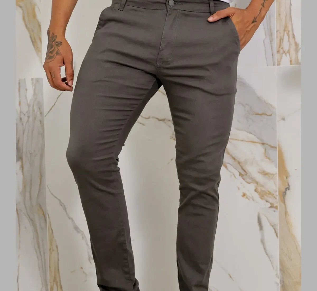 Calça Masculina Sarja Premium Esporte Fino Bolso Faca Lycra