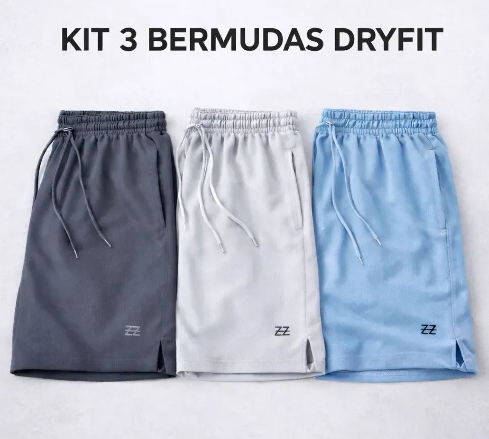 Kit 3 Bermudas Masculinas Dry Fit Academia Shorts Futebol