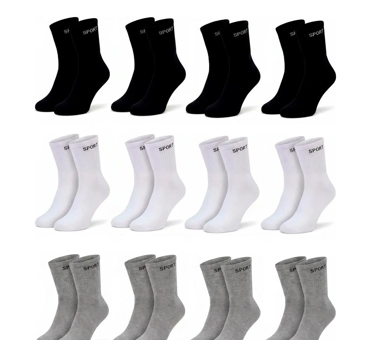 12 Pares de Meias Masculinas Cano Alto Grossa Algodão